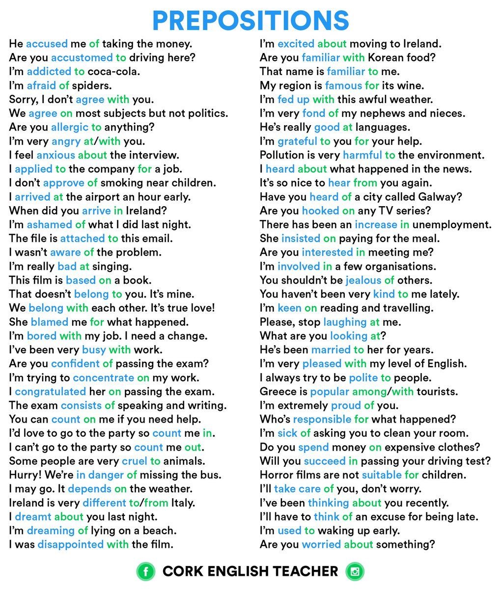 Prepositions (verbs / adjectives / nouns + preposition ...